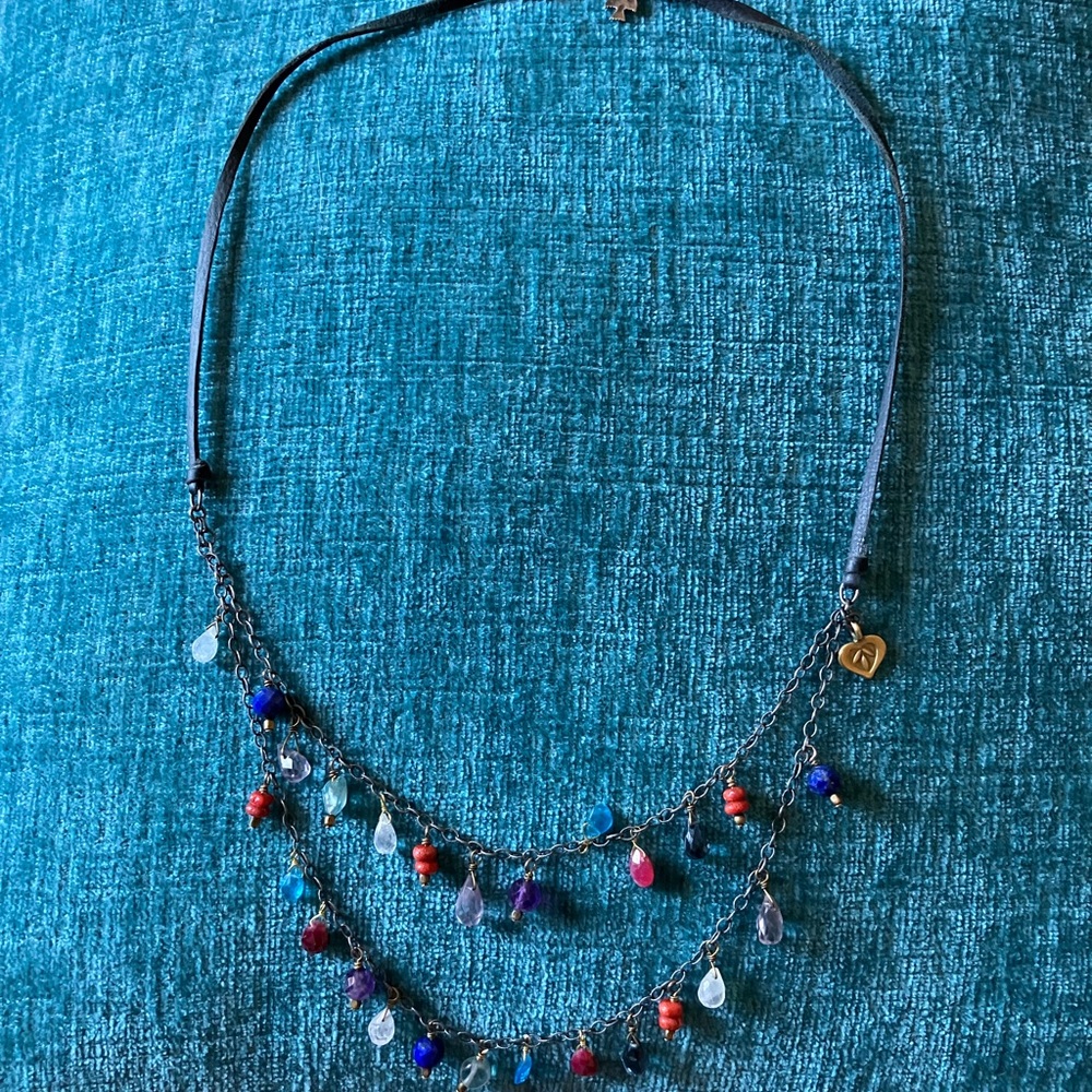 Sundance Catalog Multi-Gemstone and Leather Necklace